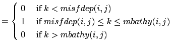 $\displaystyle = \begin{cases}\; 0& \text{ if $k < misfdep(i,j) $\ } \\ \; 1& \t...
... \leq k\leq mbathy(i,j)$\ } \\ \; 0& \text{ if $k > mbathy(i,j)$\ } \end{cases}$