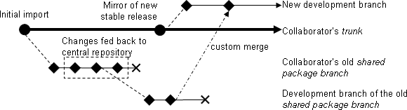 Figure 5b: updating a branch of the shared package branch